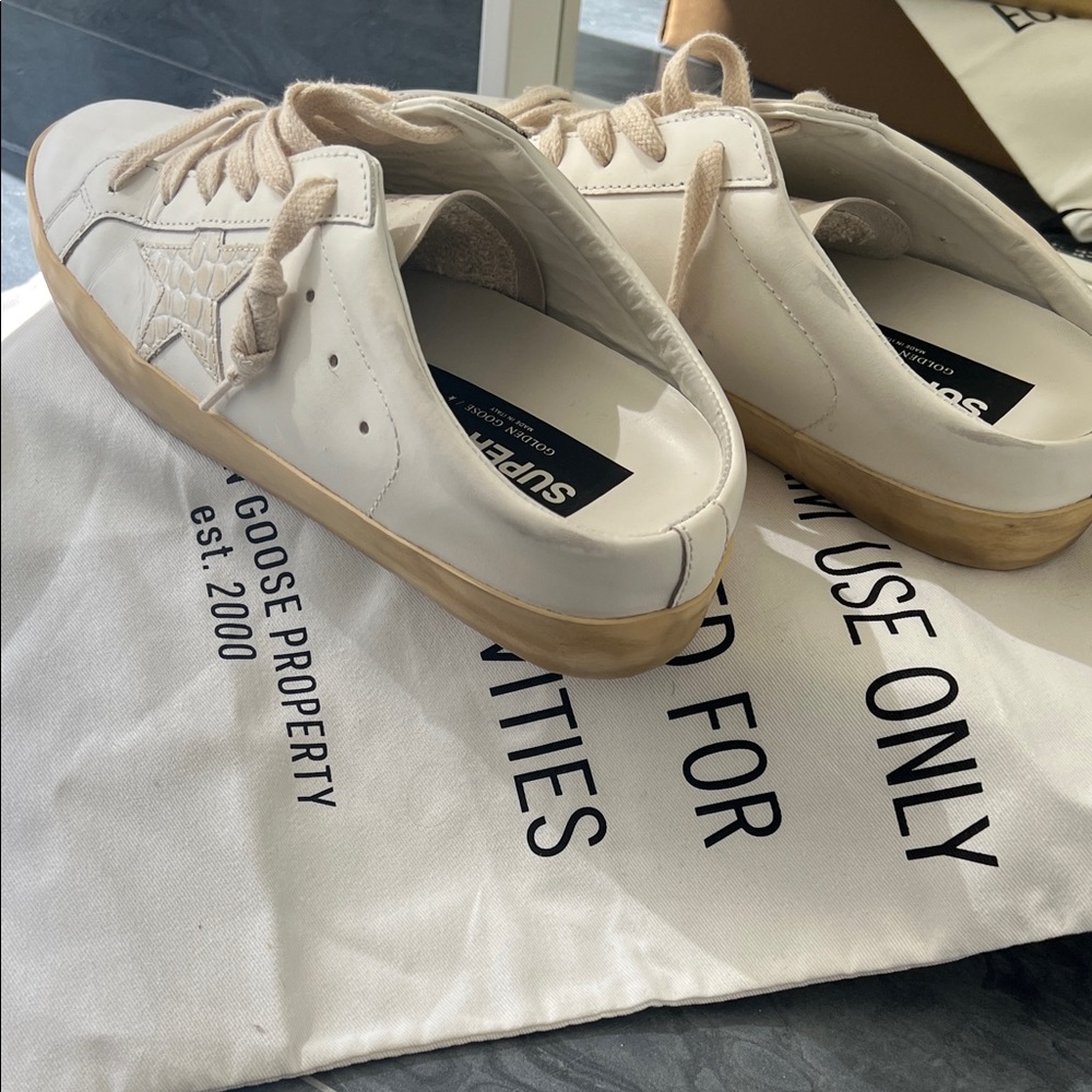 Golden Goose Cream Sneakers with Brown Soles